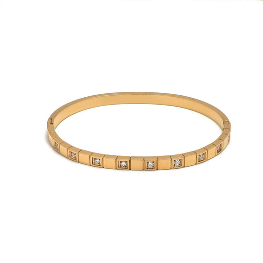 Gold or Silver Geometric Stainless Steel CZ Classic Bangle Bracelet-00051 Bracelet-00052