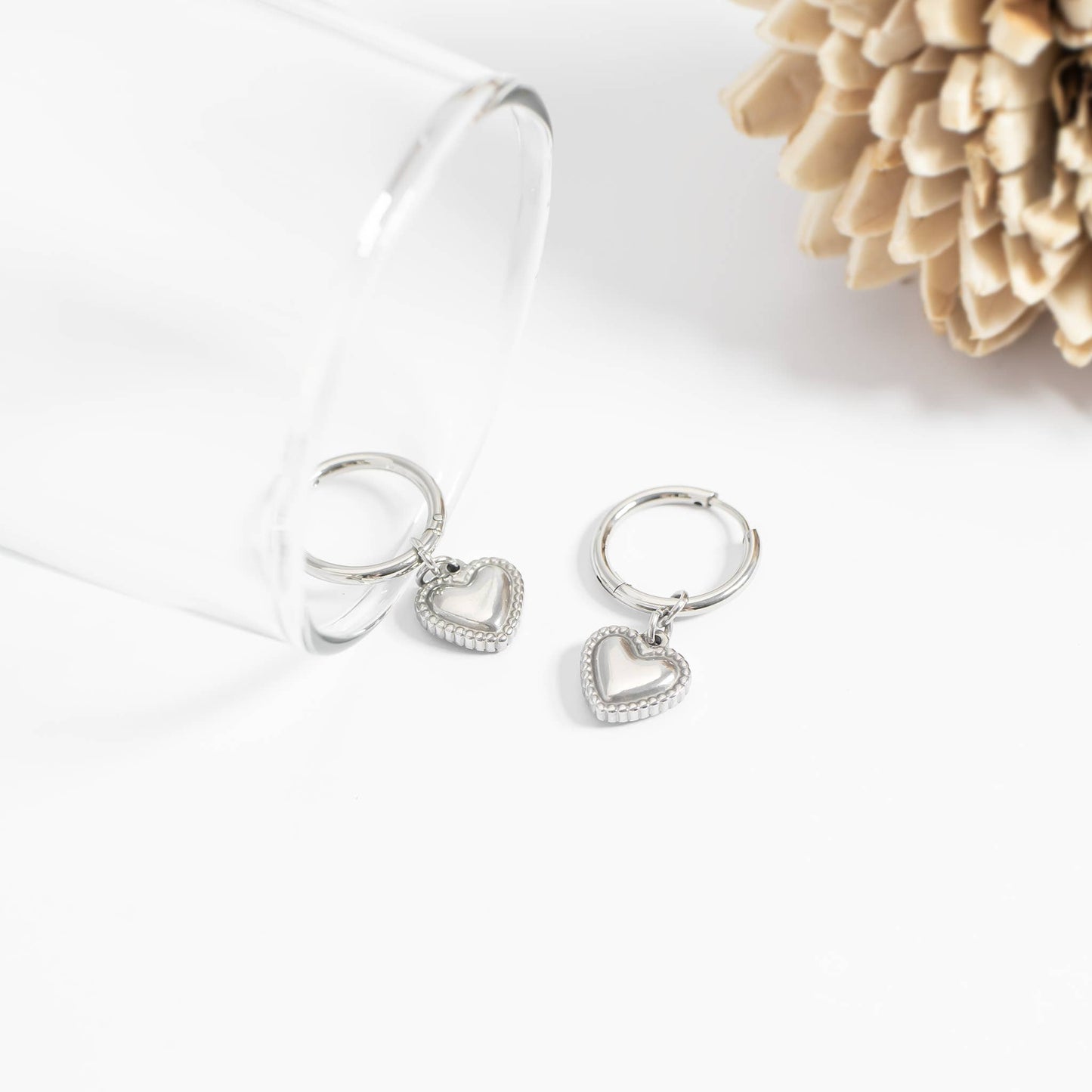 18K Gold PVD Stainless Steel Heart Pendant Hoop Earrings