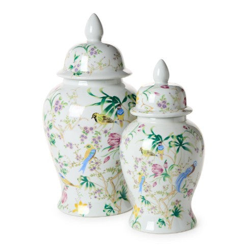 Bird & Blossom Chinoiserie Covered Temple Jar