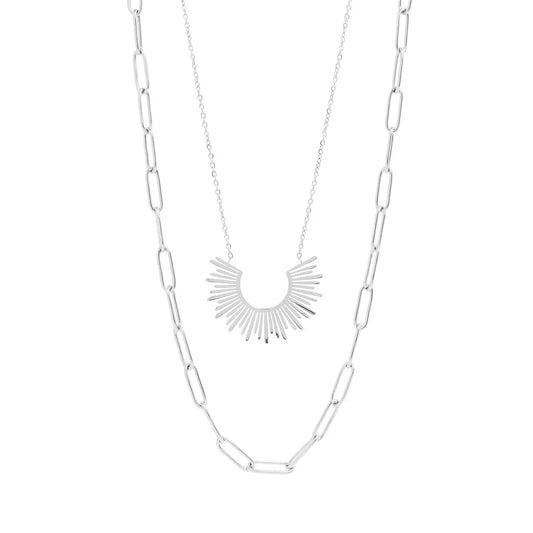 Cecilia Taylor Stainless Steel Layered Paperclip and Loop chain charm necklace